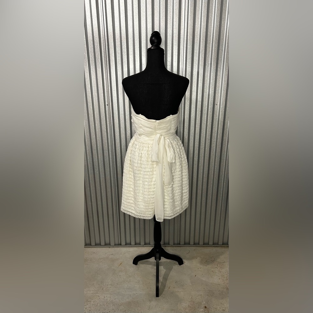 Women’s Jill Stuart Designer White Strapless Polyester Bow Midi Dress Size 8 - Picture 2 of 8